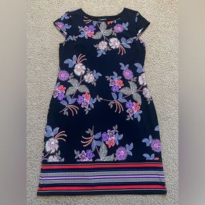 Liz Claiborne Round Neck Cap Sleeve Dress, Fully Lined, Color: Black/Multi, L